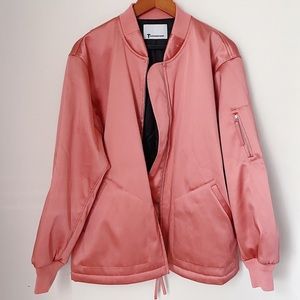 T by Alexander Wang Pink Oversized Nylon Blend Zip Up Bomber Jacket Large L